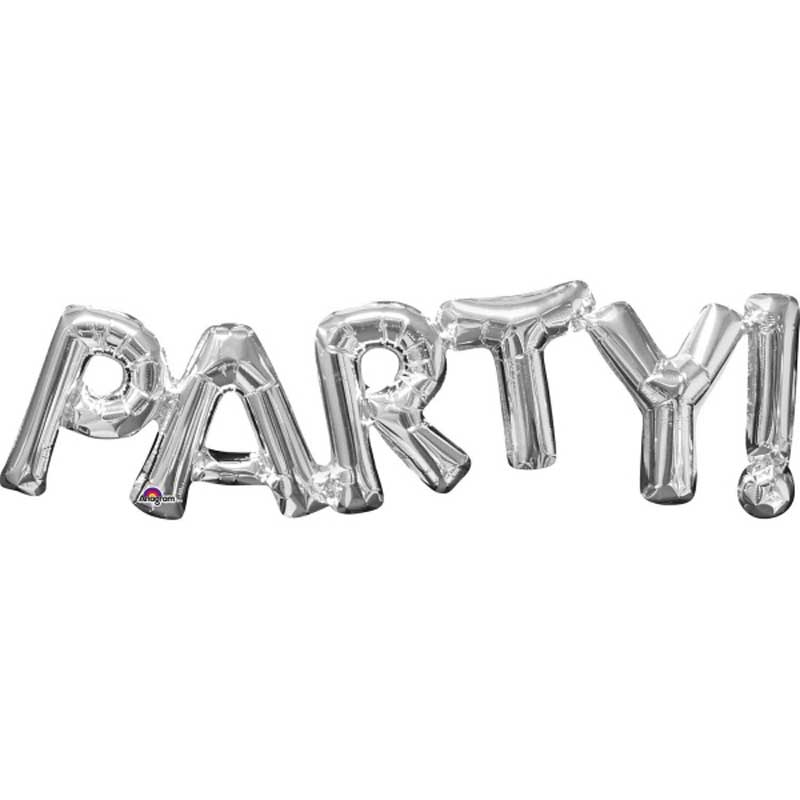 Party word silver foil balloons
