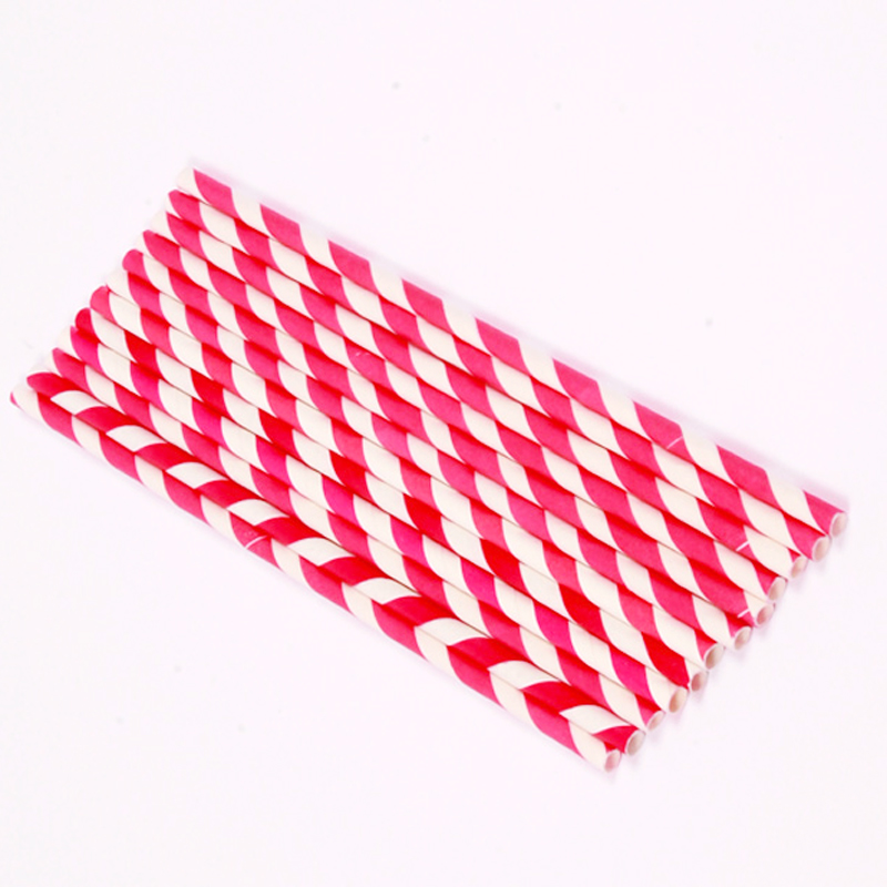 25 hot pink stripe paper straws