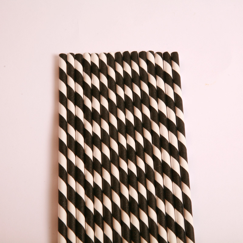 25 black stripe paper straws