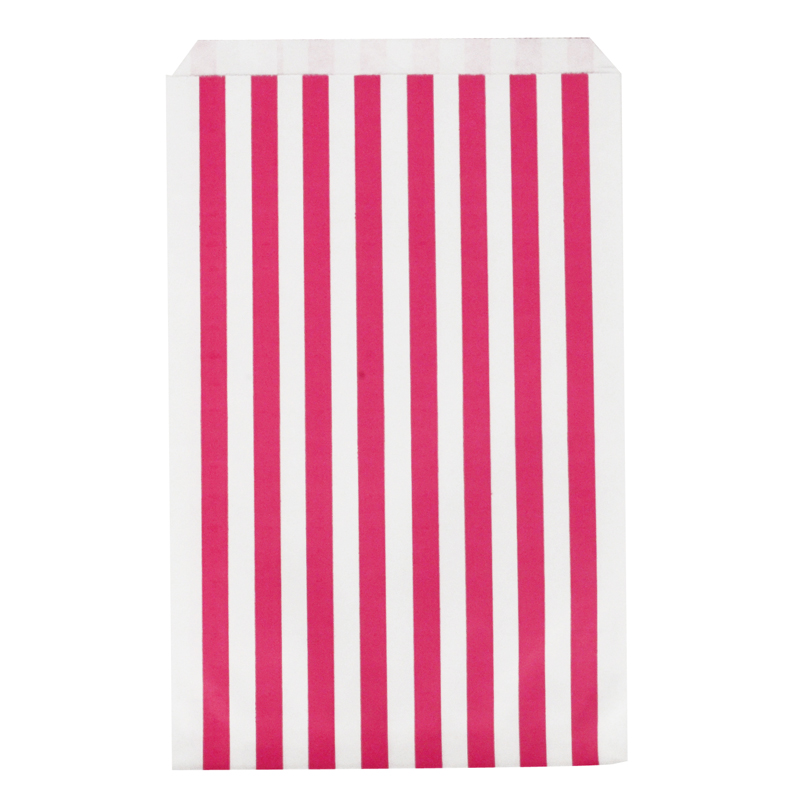 10 pink paper striped party bags