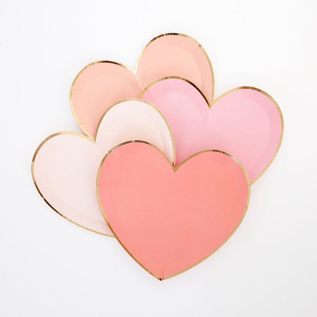 Pink Tone Small Heart Plates (set of 8)